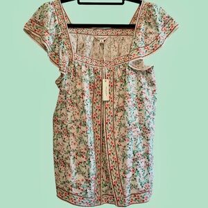 NWT Max Studio London floral strawberry accent Flutter Sleeve Blouse Spring Summ